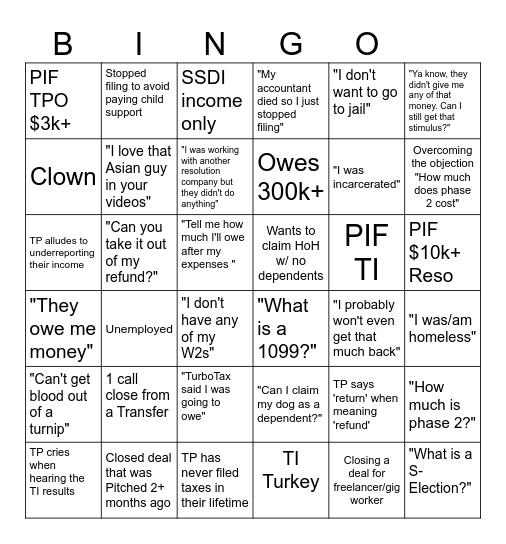 Tax Advisor BINGO Card