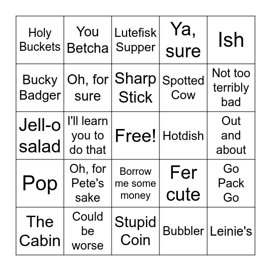 Wisconsin Slang BINGO Card