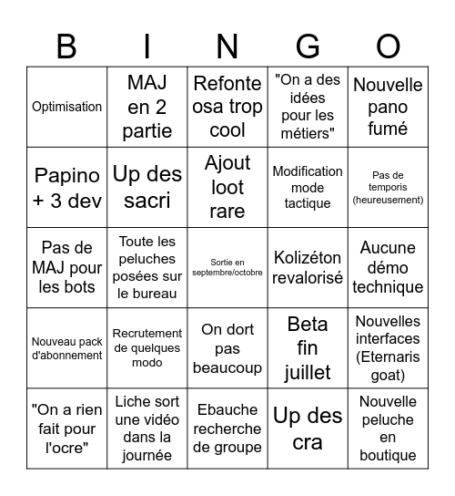 Dofus dead game Bingo Card