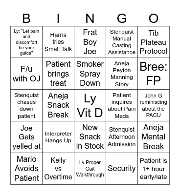 TRAUMA BINGO Card