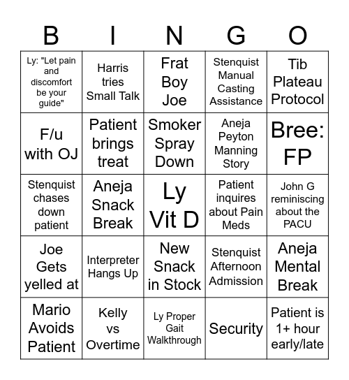 TRAUMA BINGO Card