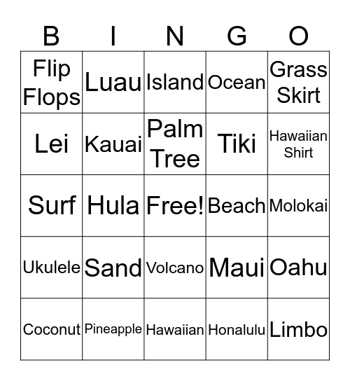 ALOHA Bingo Card