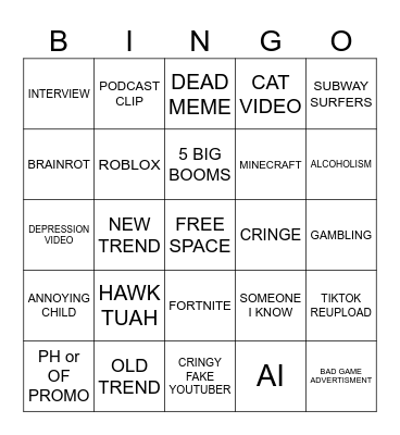 YOUTUBE SHORTS - HRLW.BNZZ Bingo Card