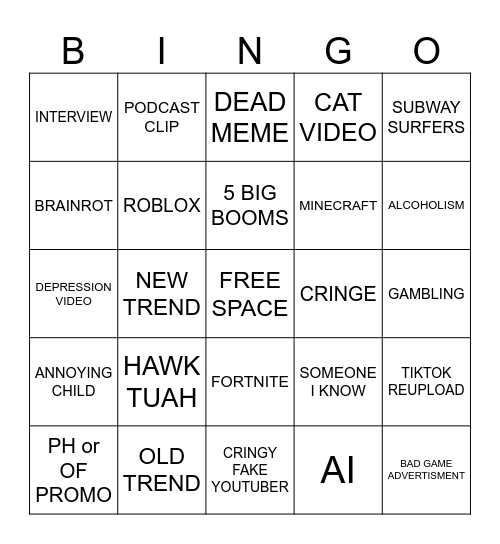 YOUTUBE SHORTS - HRLW.BNZZ Bingo Card