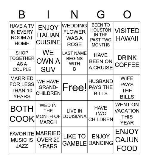 MARRIED FOLKS Bingo Card