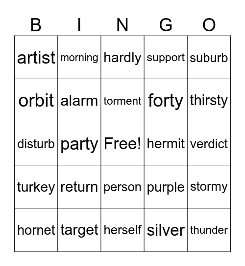 Bossy R Bingo Card
