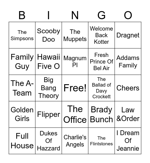 TV Theme Songs Bingo Card
