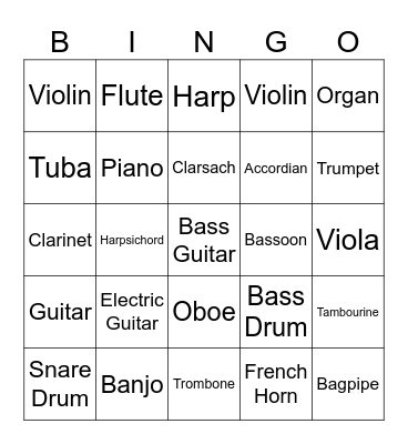 Instruments Bingo Card