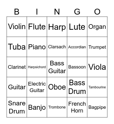 Instruments Bingo Card