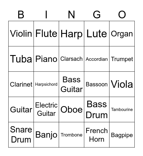 Instruments Bingo Card