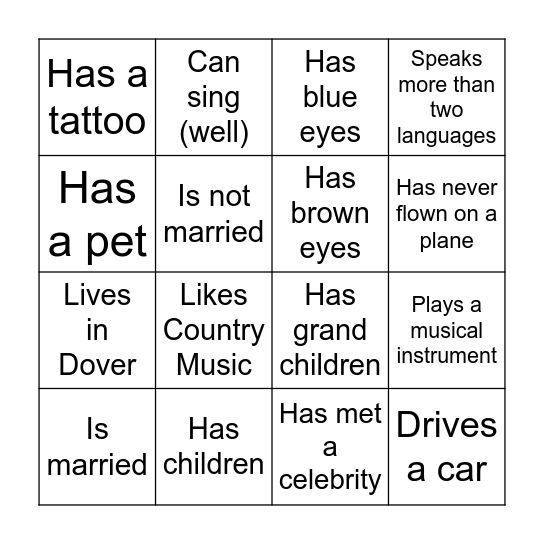 Find Someone Who..... Bingo Card
