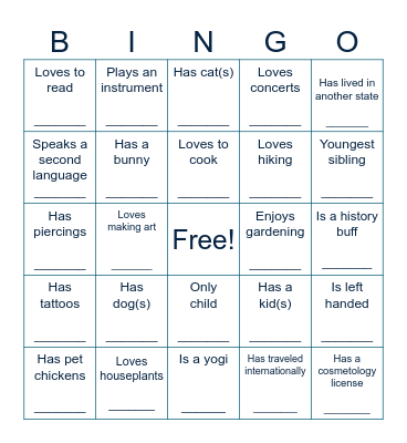 Social Bingo Card