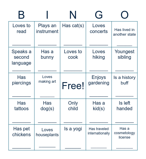 Social Bingo Card