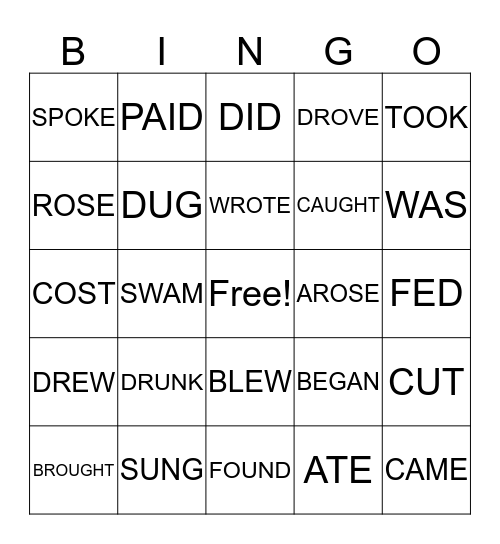 IRREGULAR VERBS Bingo Card