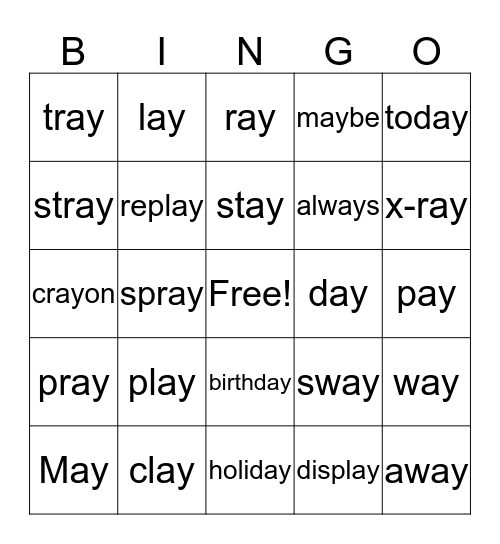 AY WORDS Bingo Card