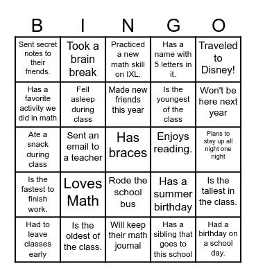 Last Day of School! Bingo Card