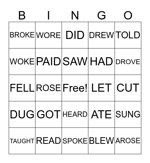 IRREGULAR VERBS Bingo Card