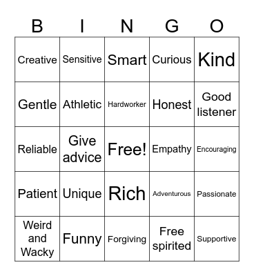 Healthy Relationships Bingo Card