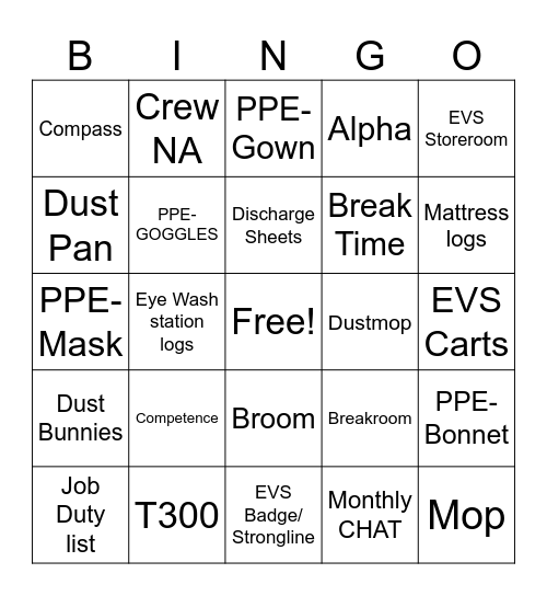 EVS WEEK BINGO Card