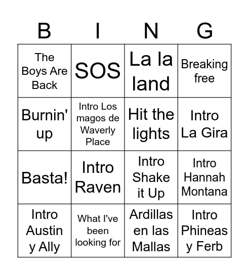 Bingo musical La Comi Bingo Card