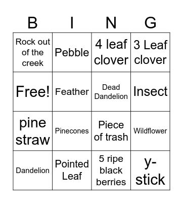 NATURE Bingo Card