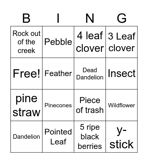 NATURE Bingo Card