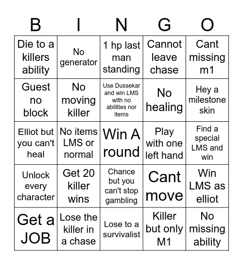 Forsaken Bingo Card