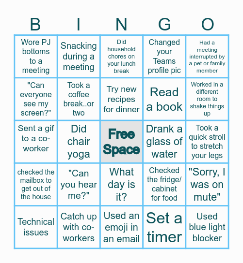 WFH Bingo Card