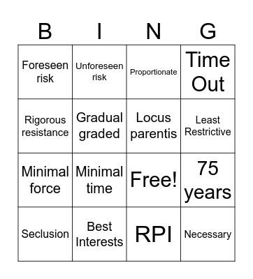 Team Teach Bingo Card