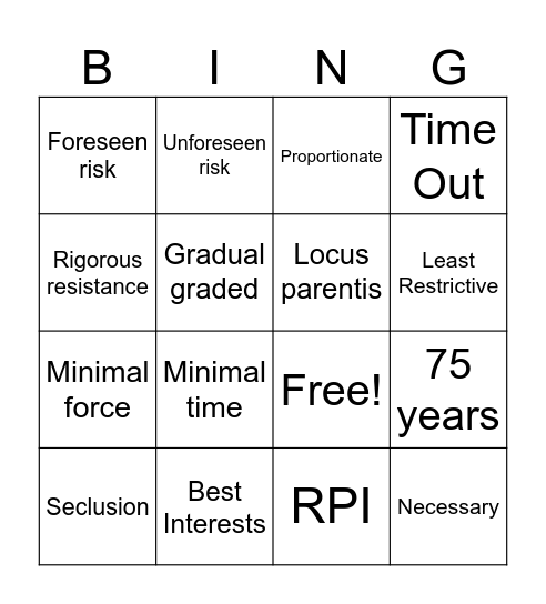 Team Teach Bingo Card