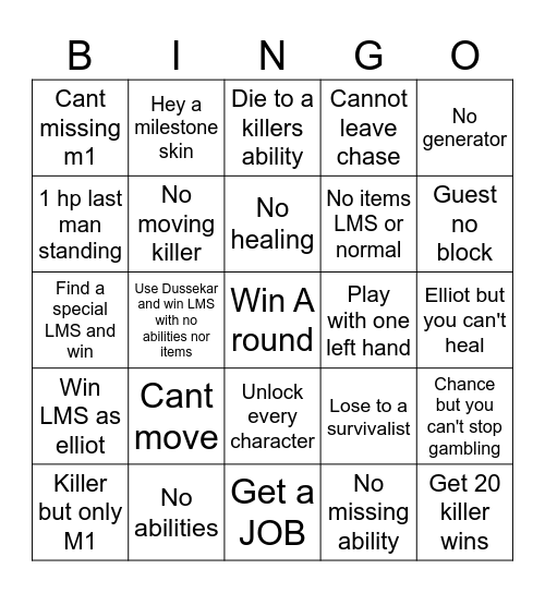 Forsaken Bingo Card