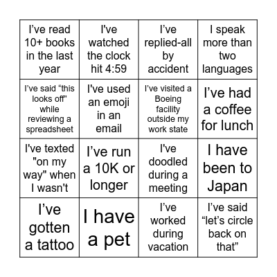 Boeing Bingo! Bingo Card