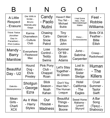 Musical Bingo Card