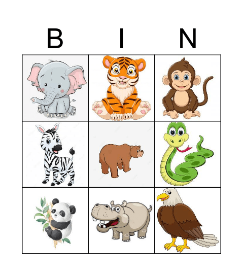 wild animals Bingo Card