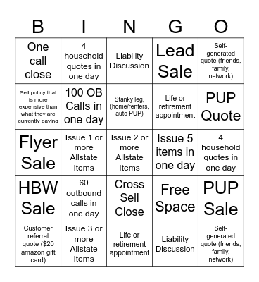 Sales Bingo Card