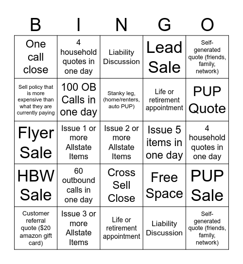 Sales Bingo Card