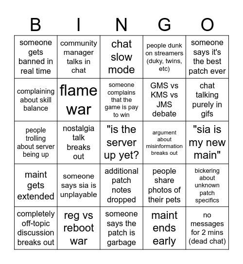 MAINTENANCE BINGO Card