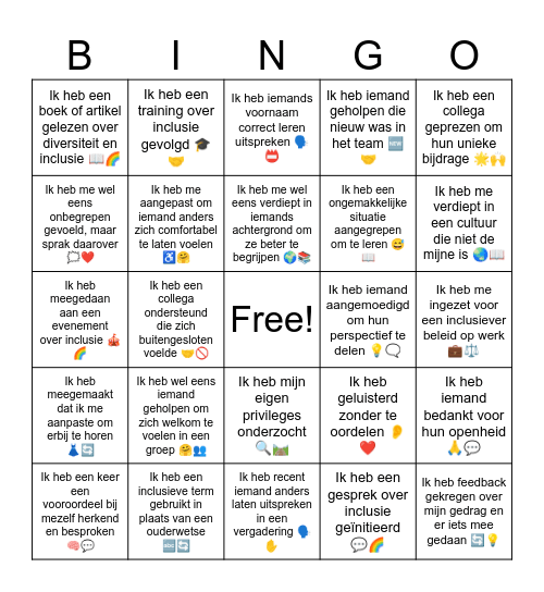 I N C L U S I E Bingo Card