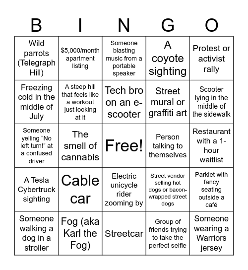 San Francisco! Bingo Card