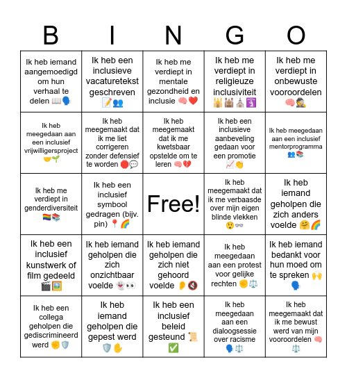 I N C L U S I E Bingo Card