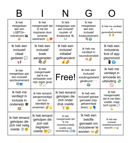 I N C L U S I E Bingo Card
