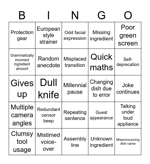 Henry's Kitchen Bingo Card