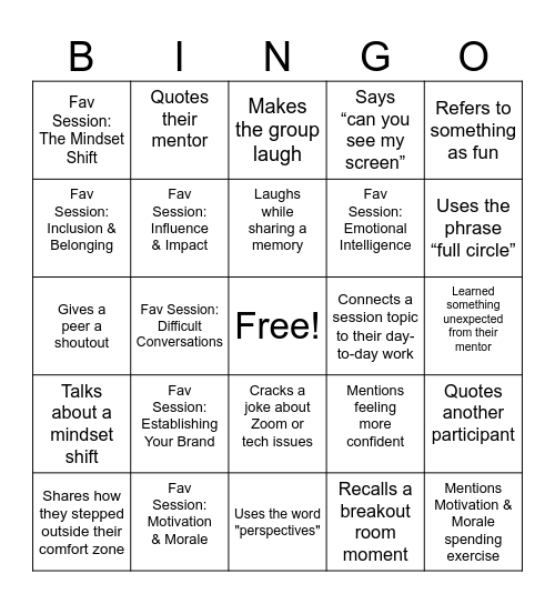 Aspiring Leaders Reflection Bingo Card