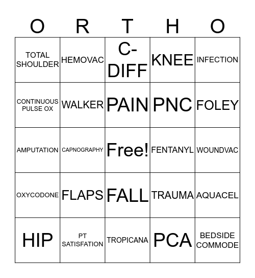 ORTHO  Bingo Card