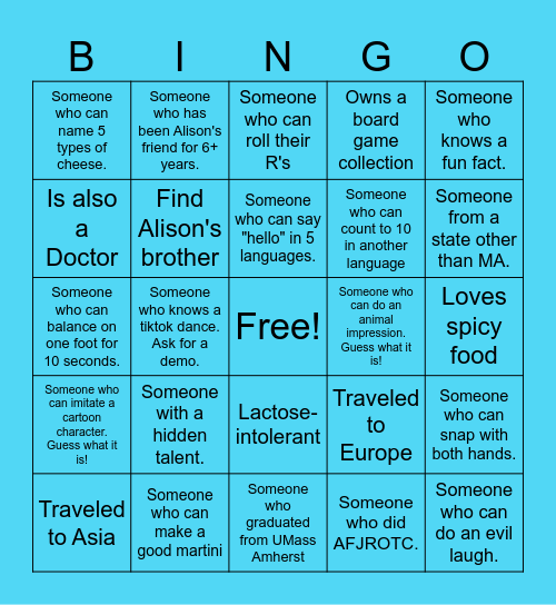 Alison's Grad Bingo Card