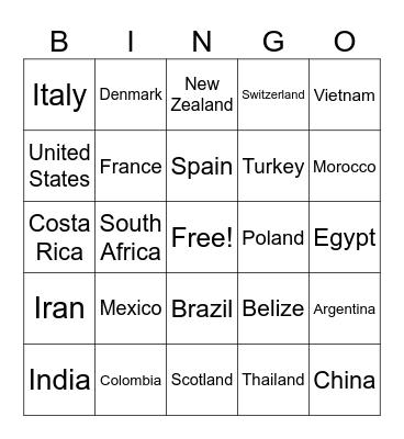 Geography Bingo Card