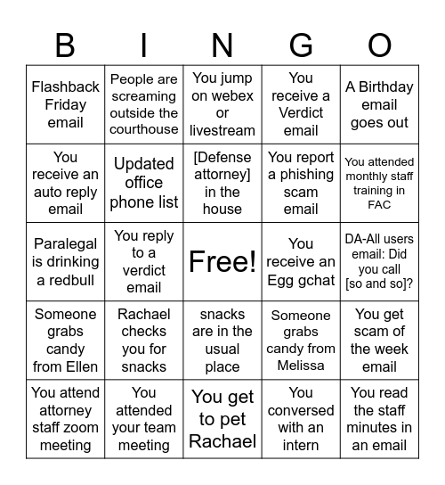 Classic DA Workday Moments Bingo Card