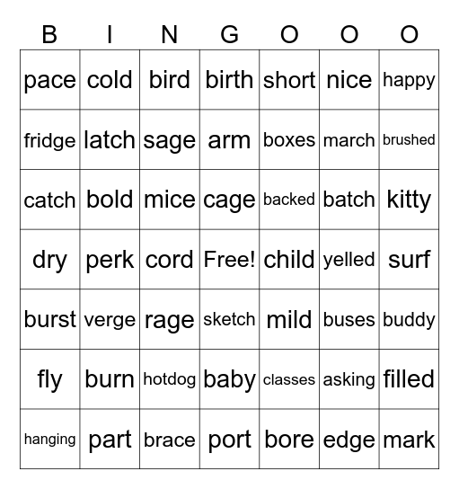 Phonics BINGO Card