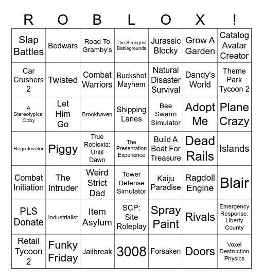 Roblox Bingo Card