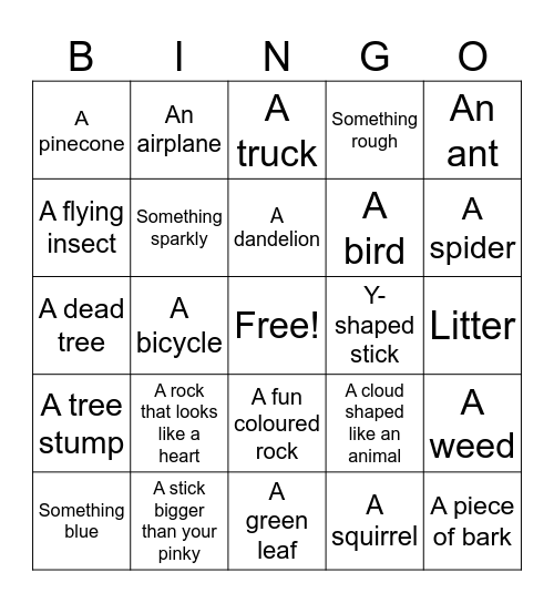 Nature Hunt Bingo Card